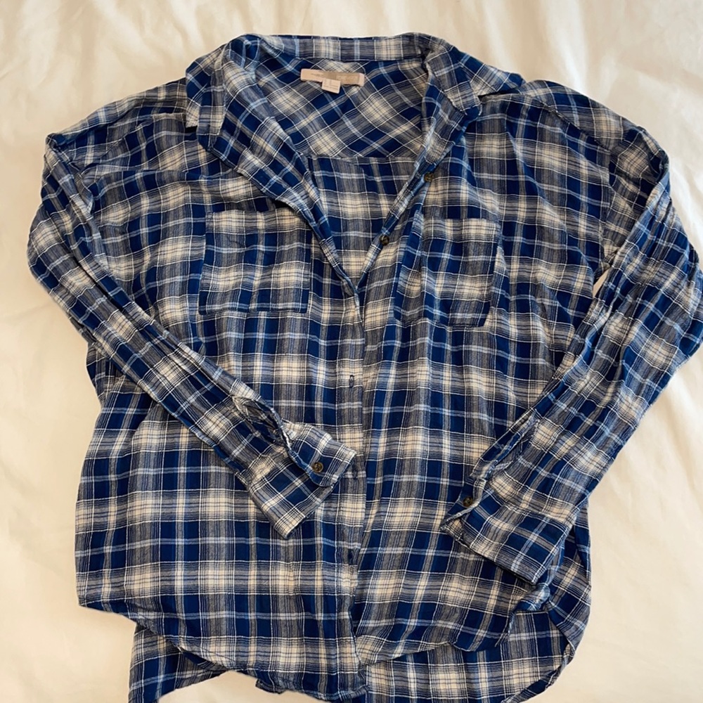 Forever 21 Blue Plaid Flannel Open Back